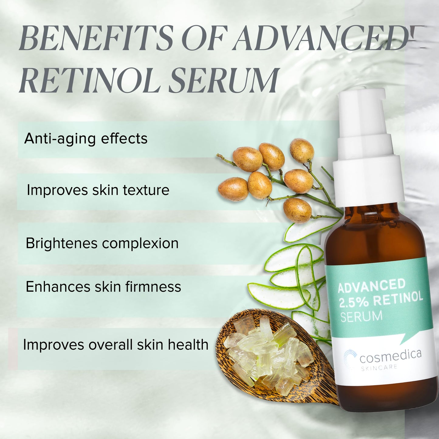 Cosmedica Skincare's Advanced 2.5% Retinol Serum w/Green Tea, Hyaluronic Acid & Vit E - Anti-Aging, Skin Revitalizing, Hydrating Serum for Fine