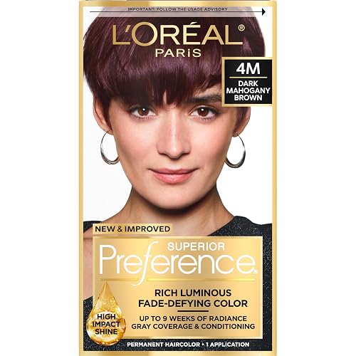 L'Oreal Paris Superior Preference Luminous Fade-Defying Permanent Hair Color, Hair Dye For Up to 9 Weeks of Radiance, Dark Mahogany Brown 4M, 1 Hair