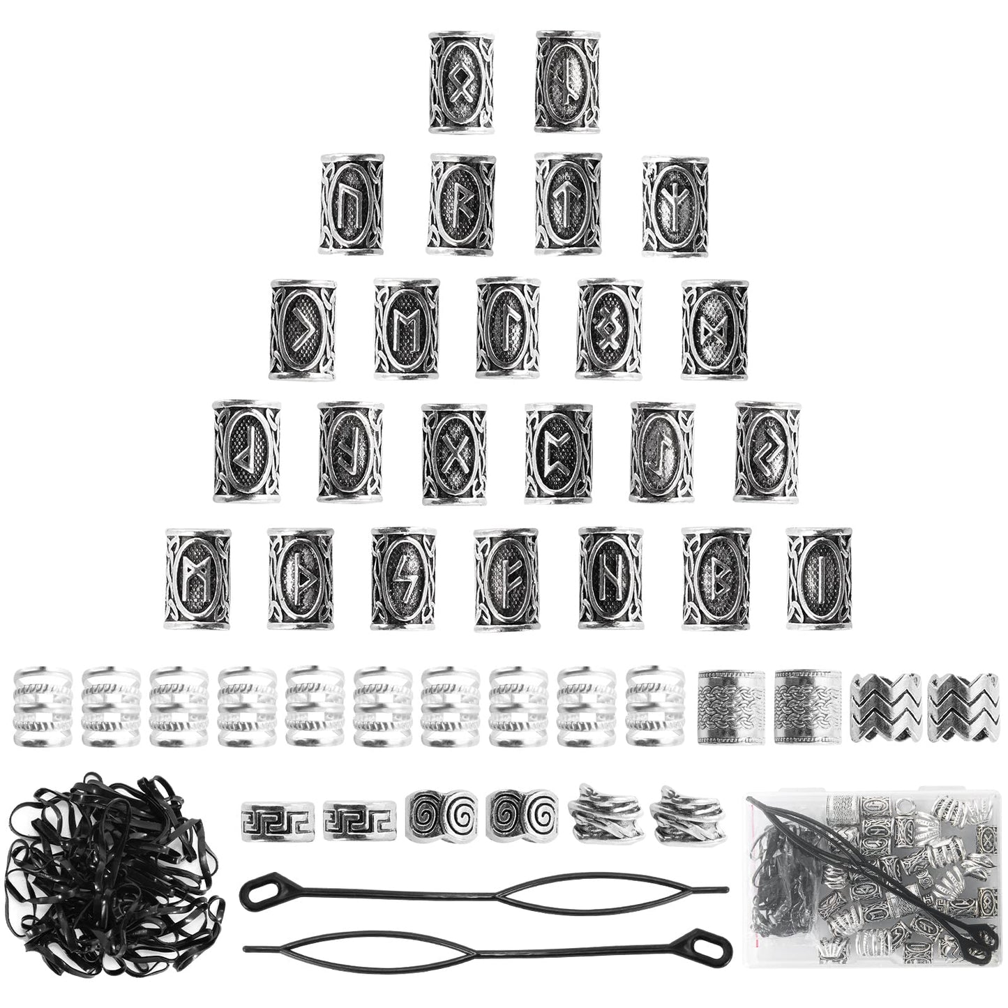 76PCS Vikings Hair Jewelry Norse Runes Tube Beads, Metal Clips Cuffs Rings, Accessories for Braids Dreadlocks Beads for Braiding Beard Decoration