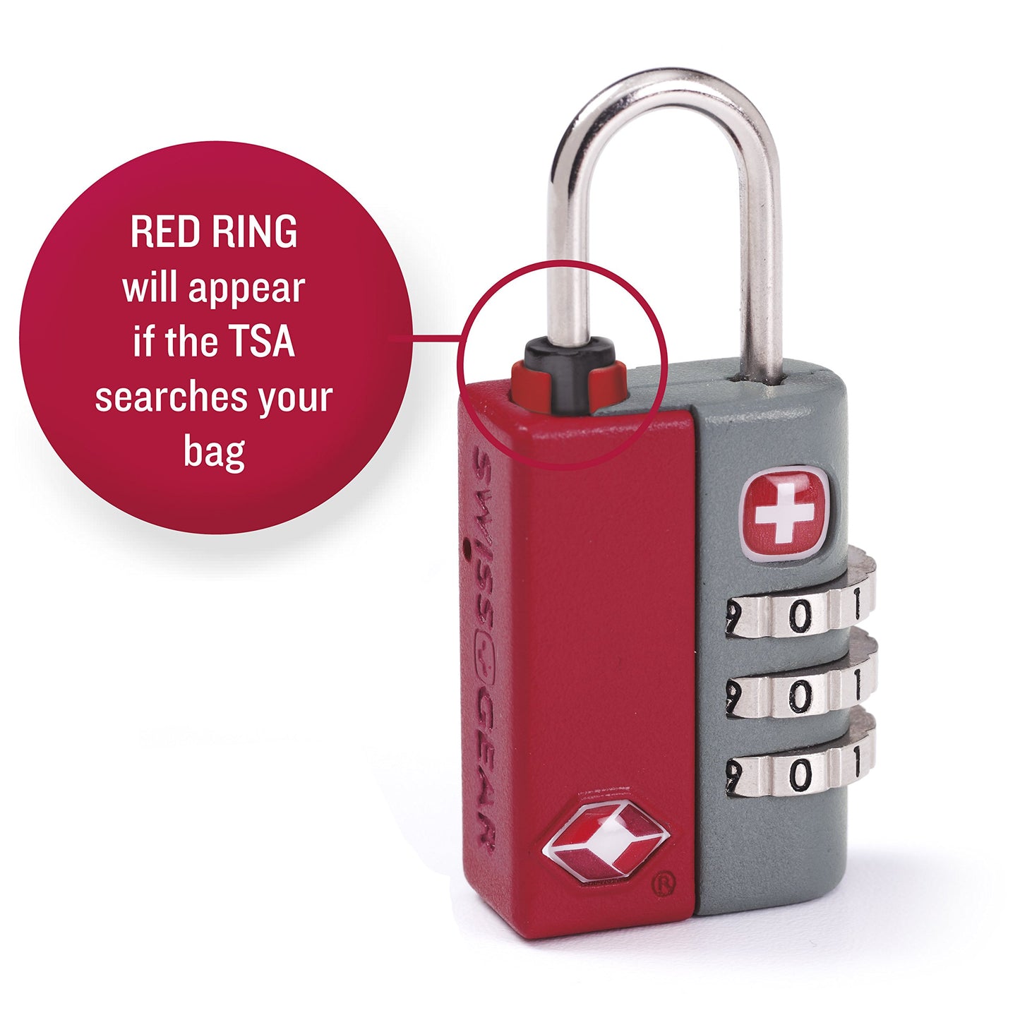 SwissGear TSA Approved Luggage Lock – Travel Sentry Combination Padlock with Resettable Code & Inspection Indicator, Red, One Size