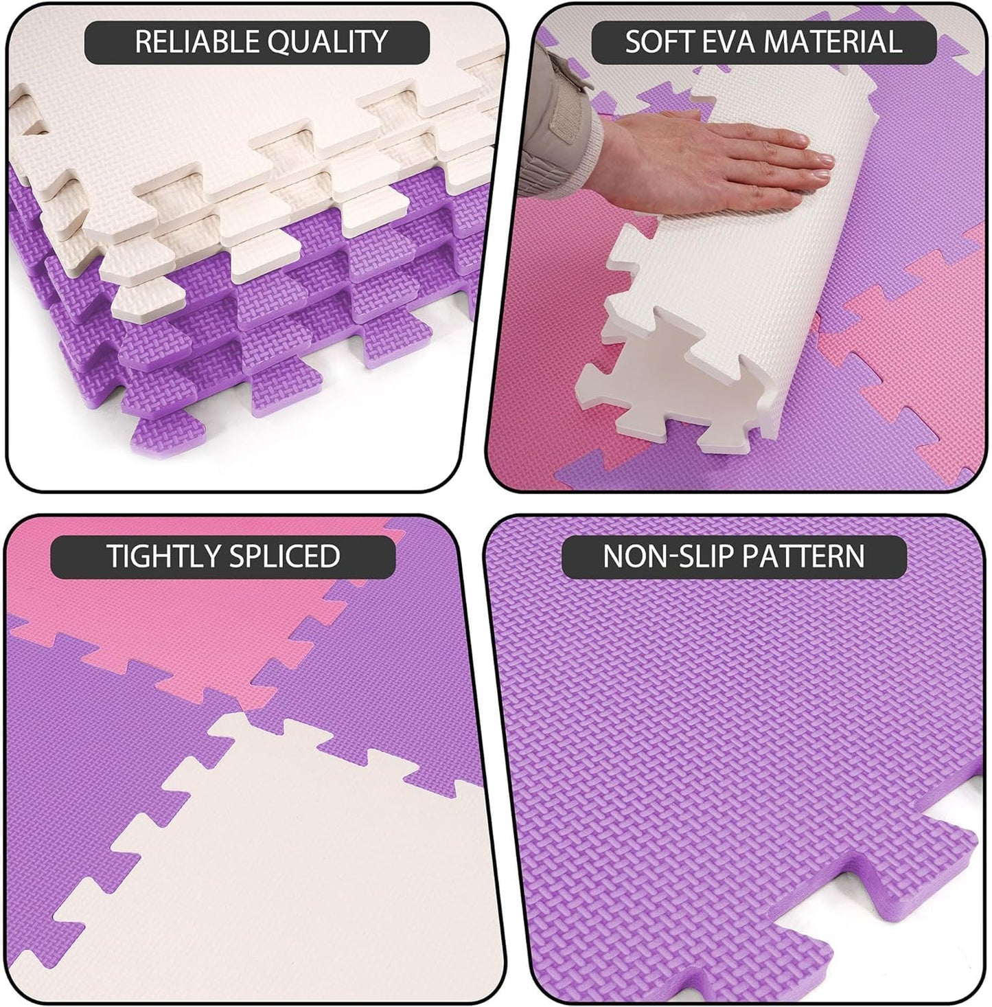 BalanceFrom Puzzle Play Mat – 36 Interlocking Foam Floor Tiles, Pink/Purple/Beige, Soft Playroom Flooring for Indoor & Outdoor Playpen