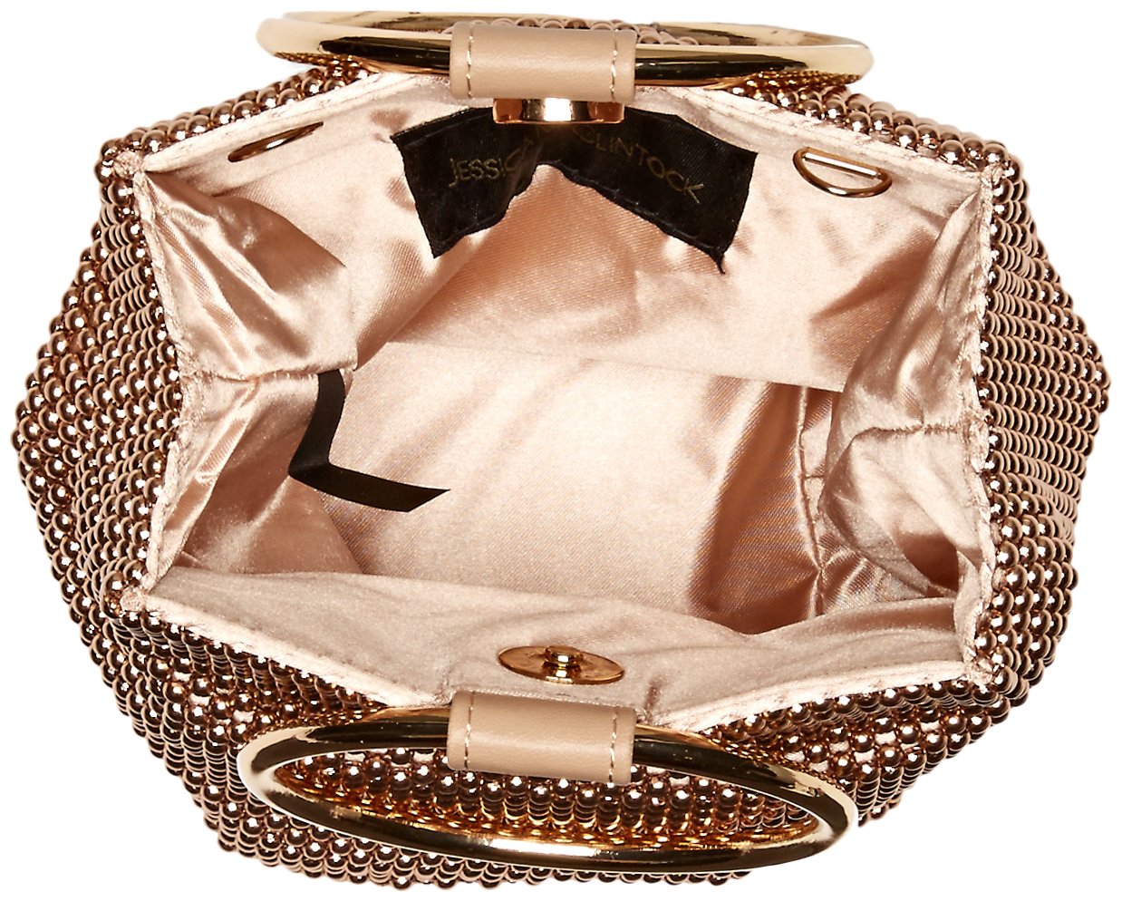 Jessica McClintock Womens Gwen Ball Mesh Ring Wristlet Pouch Clutch, Rose Gold