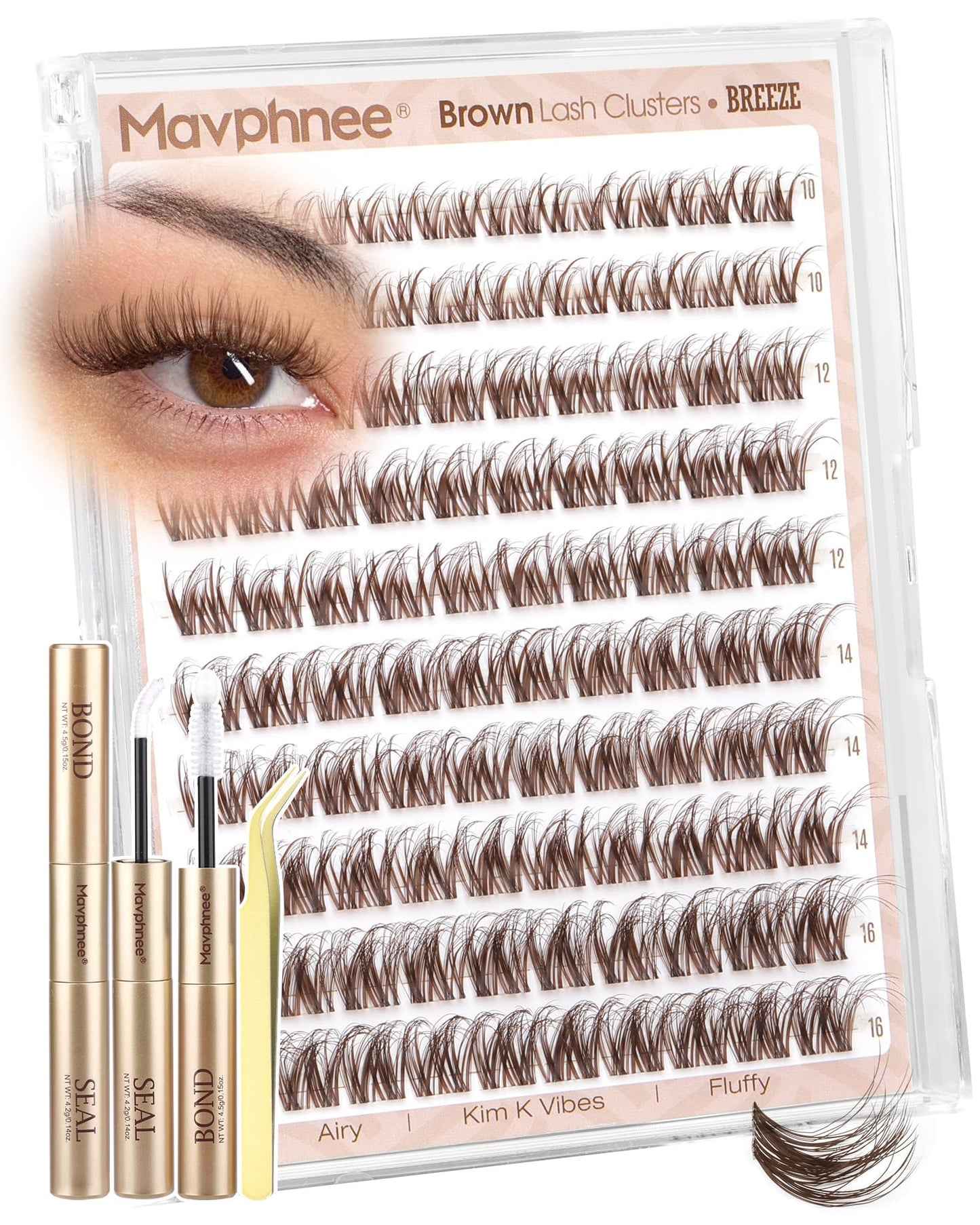 Brown Lash Clusters Kit Spider Cluster Eyelash Extensions Kit Fluffy Wispy Individual Lash Extensions 10-16MM CC Curl Clear Band Eyelash Clusters Beauty and Personal Care Mavphnee Default Title