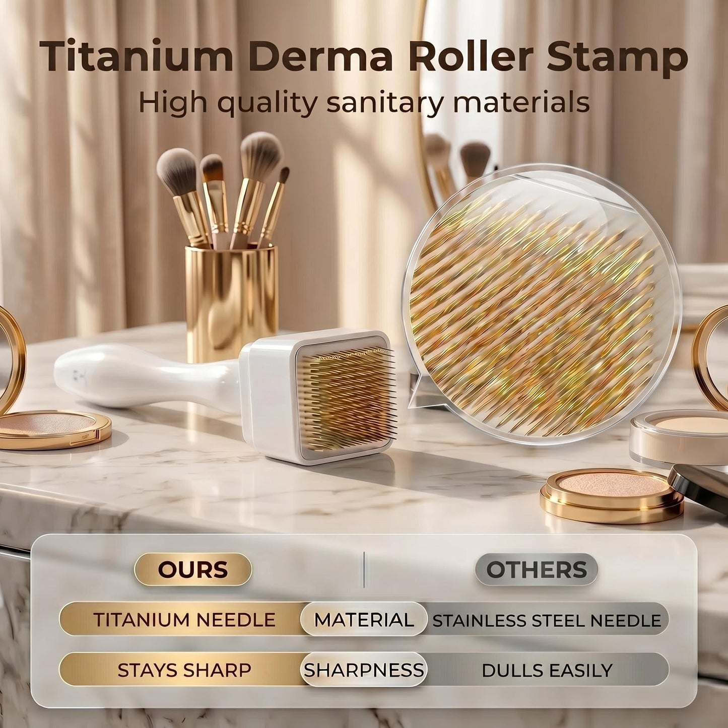 Titanium Derma Roller Stamp - 140 Microneedle Beauty Skin Care Tool - Derma Roller Alternative, Adjustable Microneedling Pen for Face & Body & Scalp Beauty and Personal Care Aquuaera