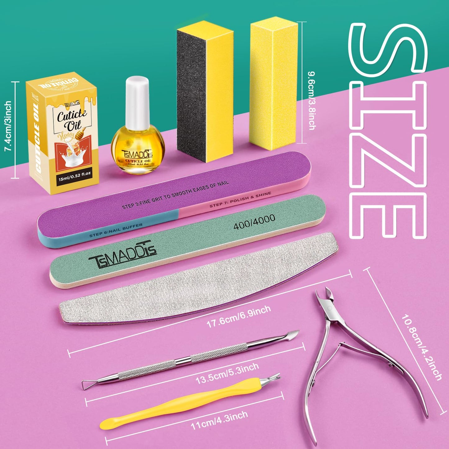 TsMADDTs Nail Buffers and Files Set with Buffer Blocks, Cuticle Trimmer, Pusher and Cuticle Oil, Nail Care Kit for Women Beauty and Personal Care TsMADDTs