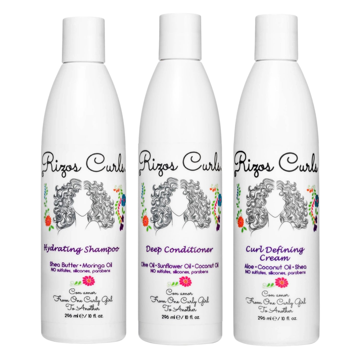 Rizos Curls Trio Bundle, Hydrating Shampoo & Deep Conditioner & Curl Cream Bundle, Gently Cleanse and Hydrate Curly Hair, Style & Define Curls