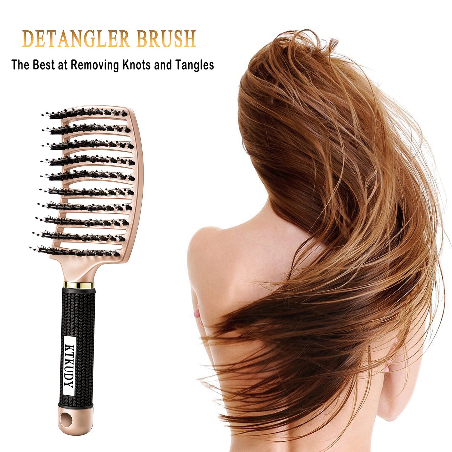 KTKUDY Detangling Brush Getting Knots Out without Pain - Boar Bristles HairBrush Make Hair Shiny & Healthier Vented Detangler Brush for Women Men Kids