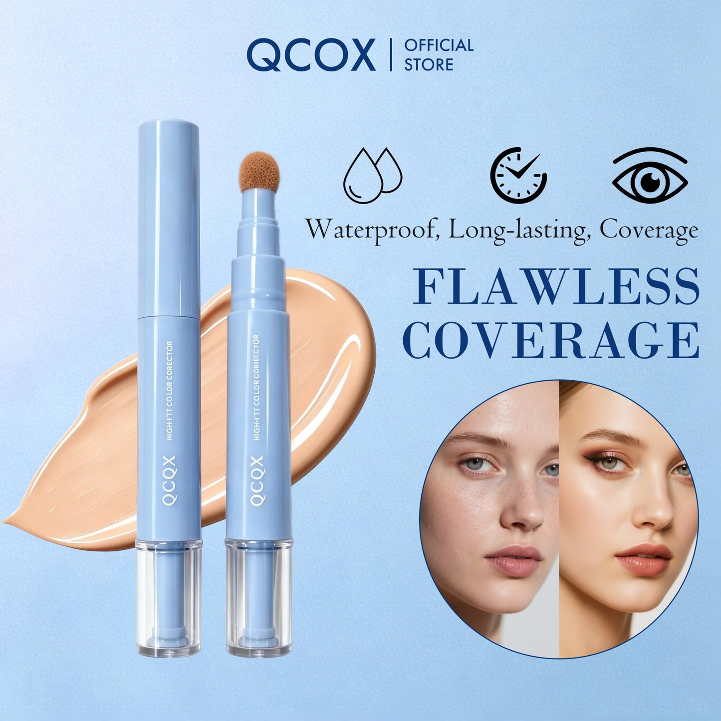 QCQX Dual-effect Concealer Pen & Foundation Eye Concealer - 24-Hour Long-LastingFull Coverage Matte Finish.Healthy Skin Glow Perfector Concealer Pen