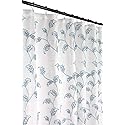 SERAFINA Decorative Sheer Fabric Shower Curtain: Two Toned Teal and White Embroidered Leaves with Metallic Threading (White/Teal) 70 x 72
