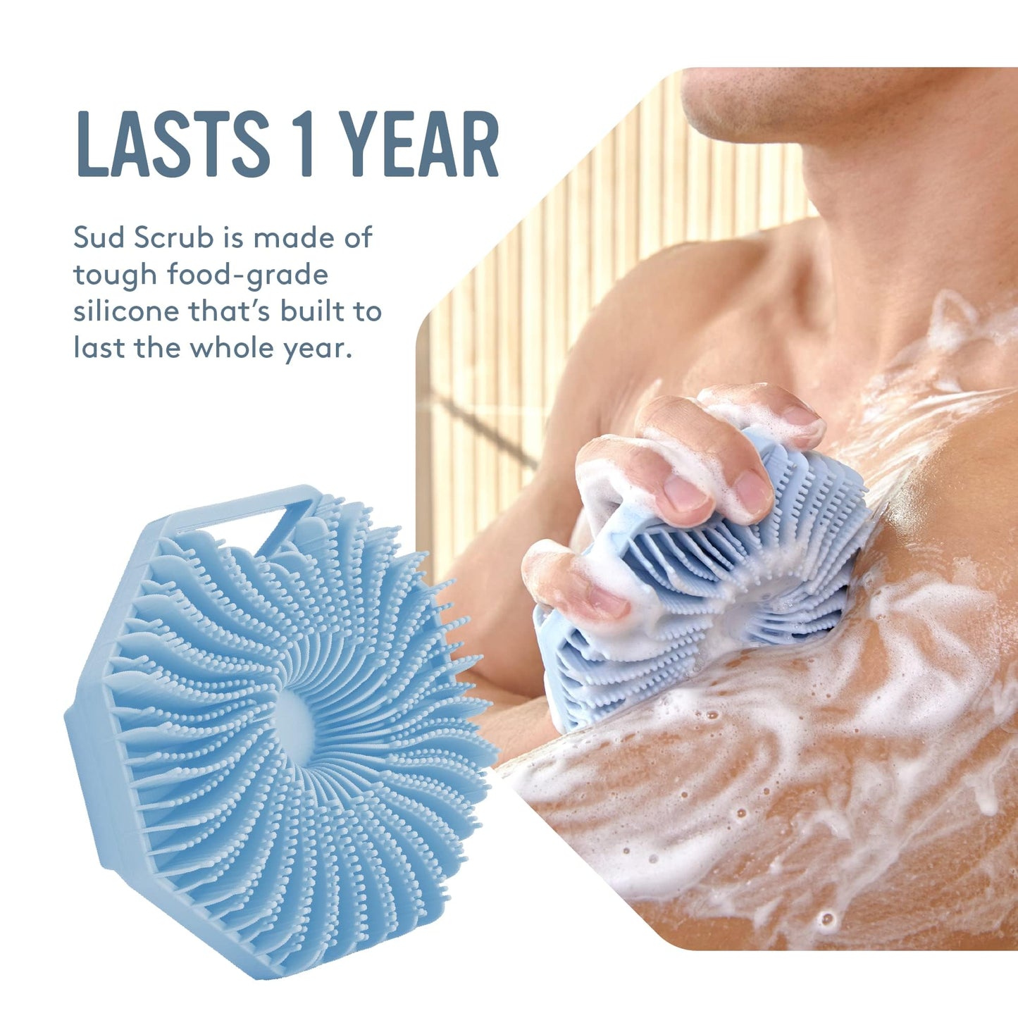 Sud Scrub® Antimicrobial Silicone Body Scrubber, Exfoliating Body Scrubber for Sensitive Skin, Eco Friendly Shower Scrubber for Body, Silicone Body