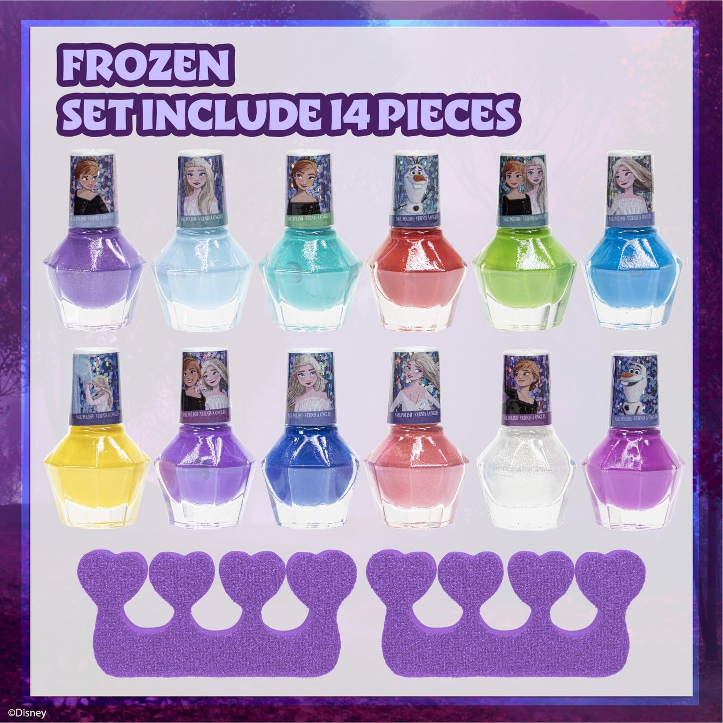 Townley Girl Disney Frozen Non-Toxic Peel-Off Water-Based Natural Safe Quick Dry Nail Polish Gift Kit Set for Kids Girls Set With Bonus Nail