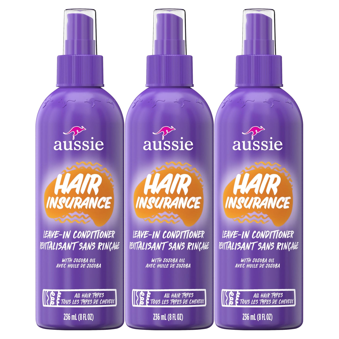 Aussie Hair Insurance Leave-In Conditioner Spray: Moisturizing Frizz Control & Detangler with Jojoba Oil (8 Fl Oz Each, 3-Pack) Beauty and Personal Care Aussie Default Title