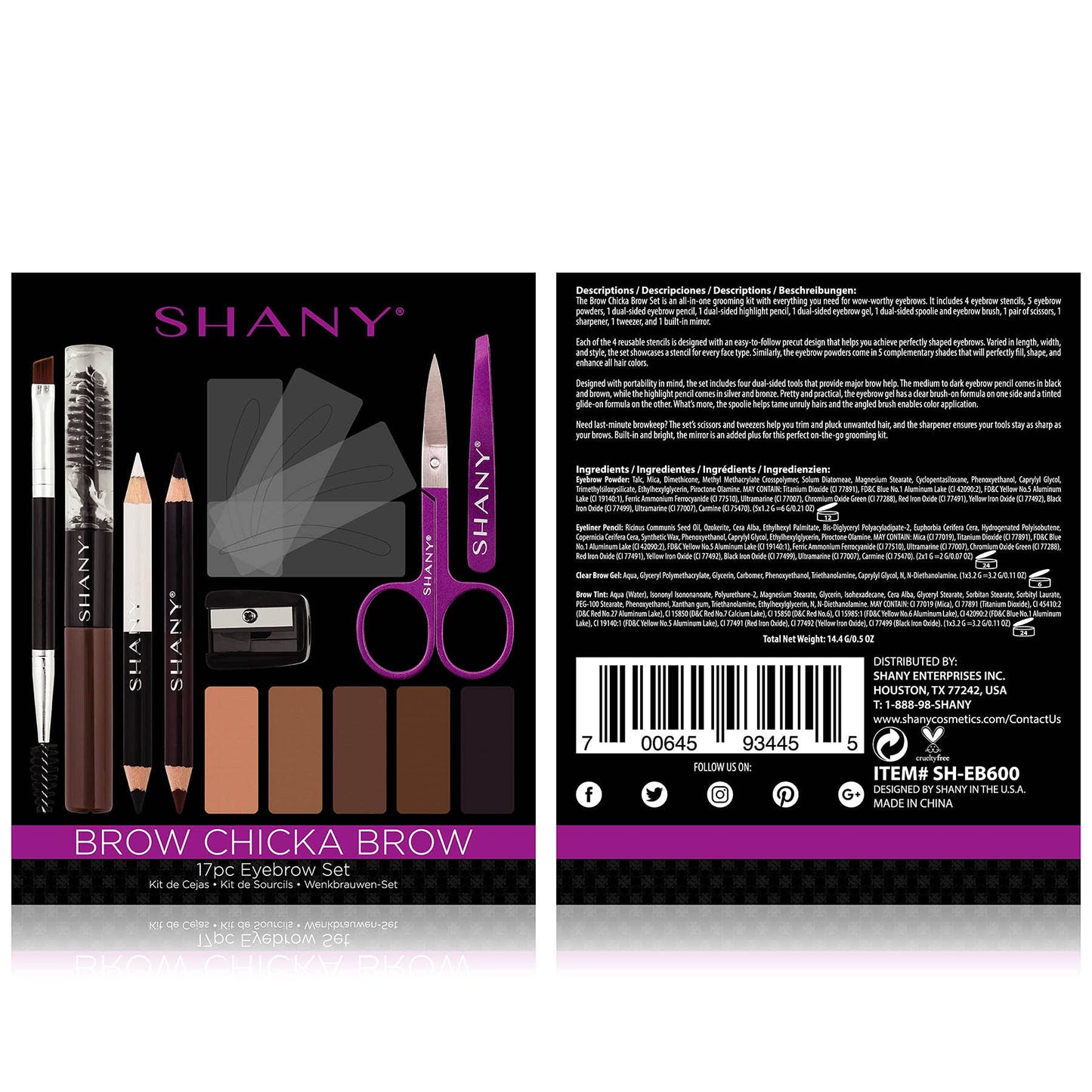 SHANY Brow Chicka Brow Eyebrow Set - 17 Piece Eyebrow Makeup Kit with Brow Powder, Brow Gel, Dual Ended Pencils, Stencils, Scissors, and Tweezers…