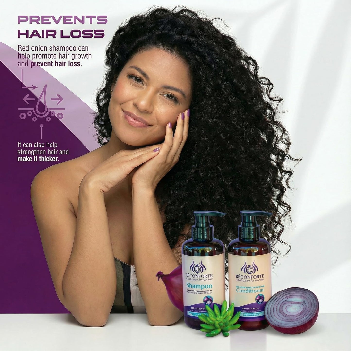 Rêconforte Onion Shampoo and Conditioner Set, 500ml / 16.9 fl oz Volumizing Formula for Fuller, Thicker-Looking Hair, Keratin Growth Formula, Paraben
