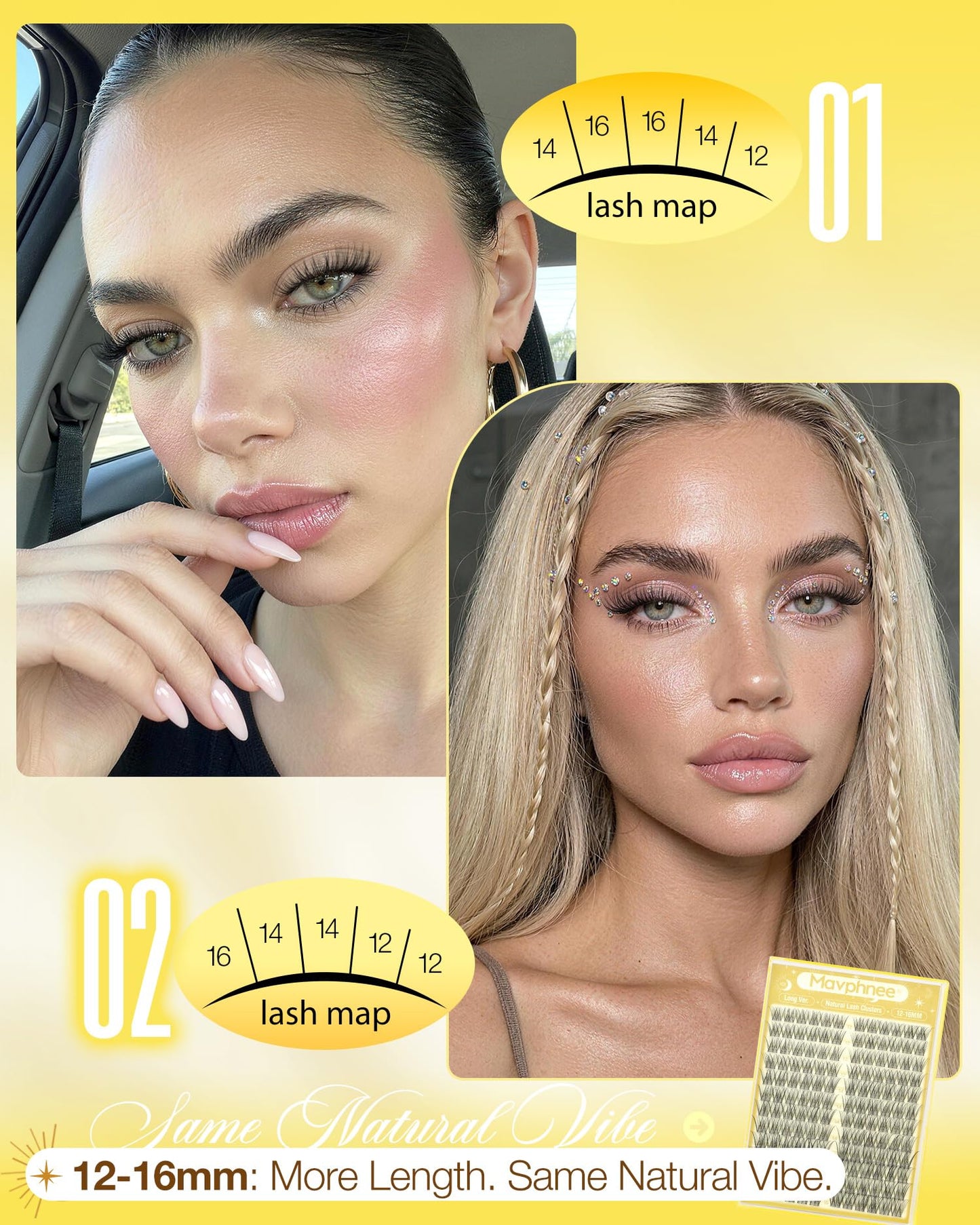 Lash Clusters 12-14-16MM Natural Cluster Eyelash Extensions with CC-Curly & Clear Band Wispy Pestañas Postizas Naturales 144Pcs DIY Lashes For Big Beauty and Personal Care Mavphnee