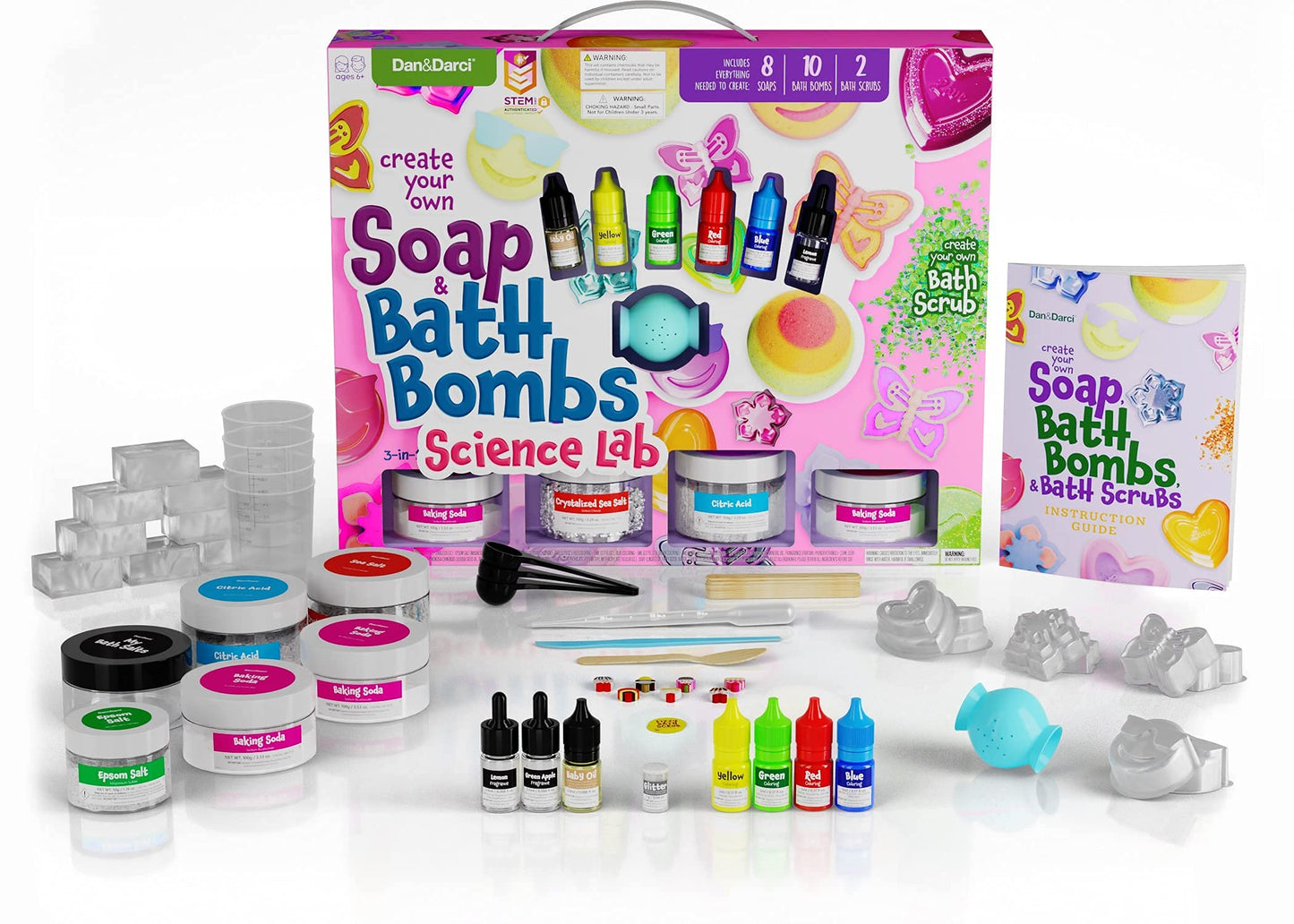Dan&Darci Soap & Bath Bomb Making Kit for Kids – 3-in-1 DIY Spa Science Kit with Soap, Bath Bomb & Scrub Crafts – Fun STEM Gift for Girls & Boys Ages 6-12, Creative Experiment Toy & Birthday Gift Idea