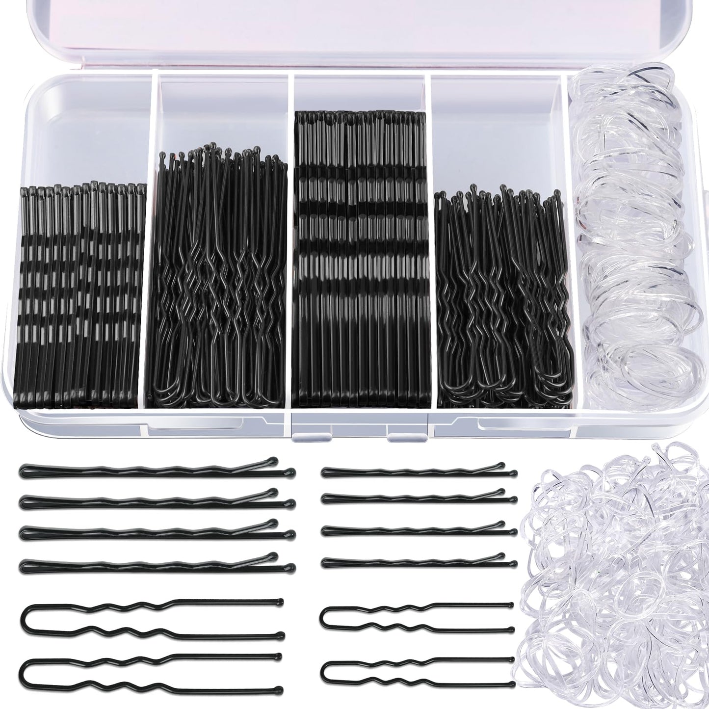 Teenitor 300pcs Hair Pins Bobby Pins Black, 100 Black Bobby Pins 2" 2.75"100 Hair Pins for Women and 100 Clear Hair Bands Kit, U Pins for Buns 2" Beauty and Personal Care Teenitor