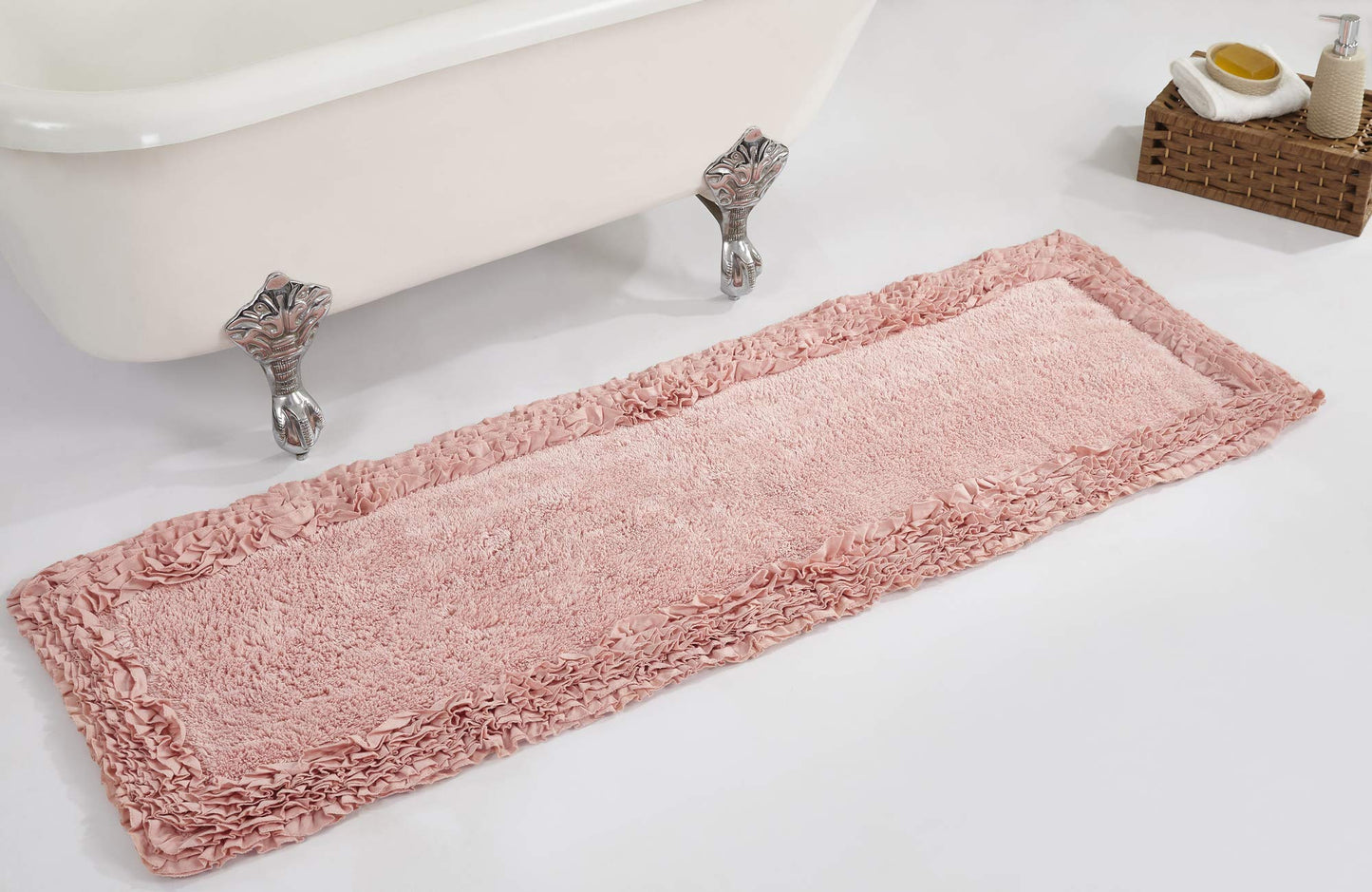 Better Trends 100% Cotton 20x60 Long Runner Bath Mat Extra Soft Non-Slip Bath Rug Water Absorbent Washable for Bathroom Floor Tub Shower Pink Shaggy…