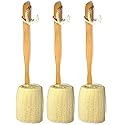 3 Pack Natural Exfoliating Loofah luffa loofa Bath Brush On a Stick - with Long Wooden Handle Back Brush for Men & Women - Shower Sponge Body Back