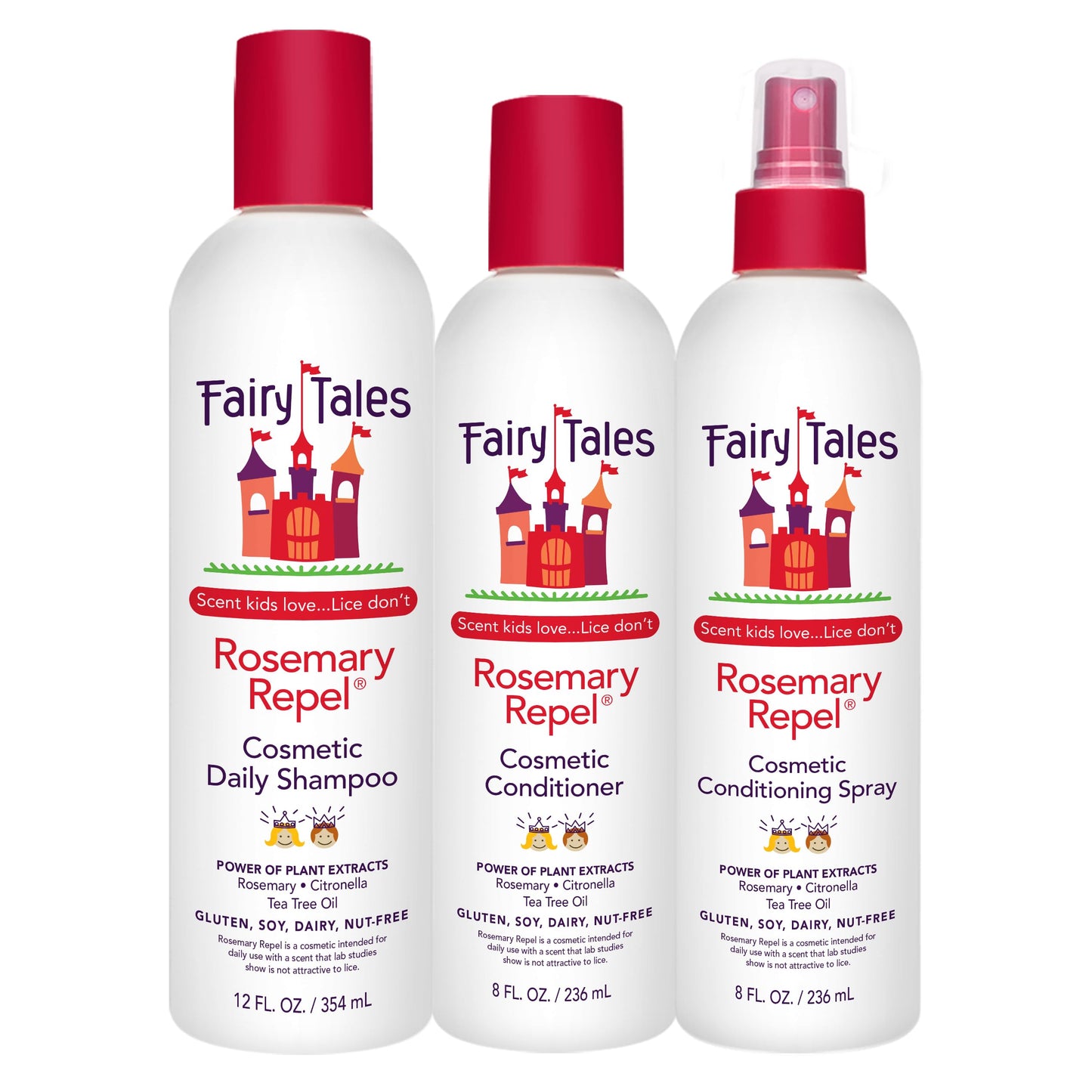 Fairy Tales Rosemary Repel Daily Kids Shampoo, 12 fl oz., Conditioner, 8 fl oz. & Conditioning Spray, 8 fl oz. Star Trio- Kids Like the Smell, Lice Do