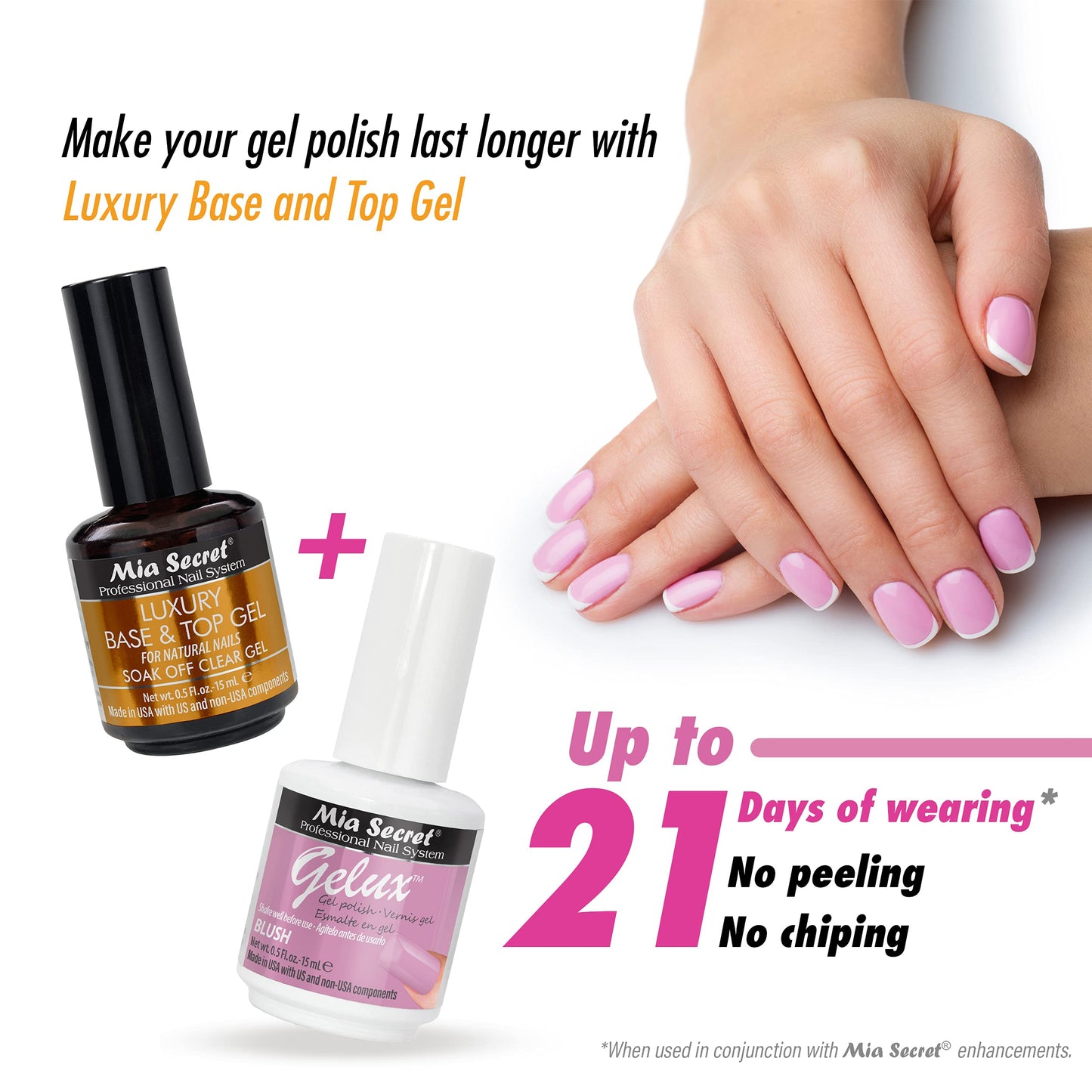 Mia Secret Luxury Base and Top Coat - Clear Gel Polish - 15ml - High Gloss - Gelux Compatible