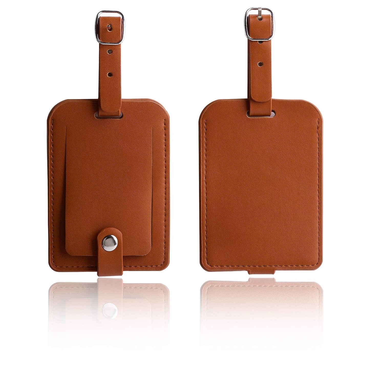 Luggage Bag Tags Leather Travel ID Labels Suitcase Name Tags with Snap - Set of 2