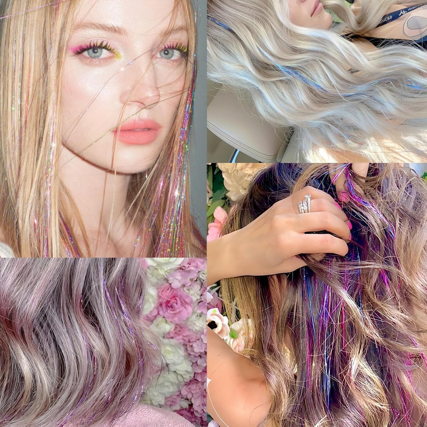 Clip in Hair Tinsel 12 Pcs Hair Tinsel Kit for Girls 22 Inch Glitter Colorful Heat Resistant Party Festival Hair Accessories for Women Beauty and Personal Care LEDIZE