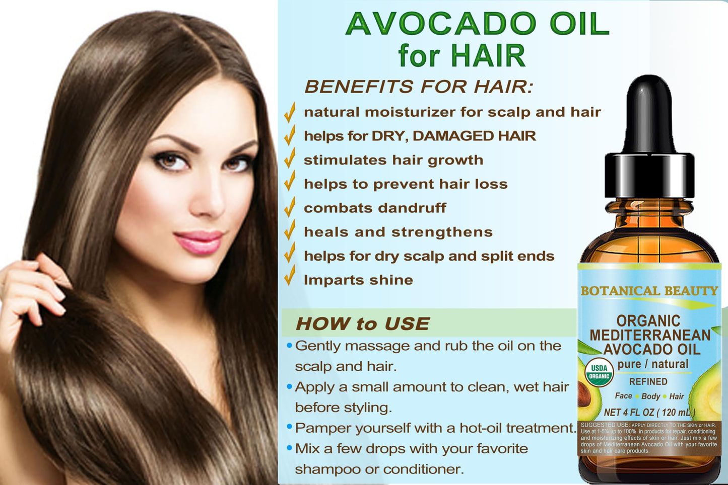 Botanical Beauty Italian ORGANIC AVOCADO OIL 100% Pure Natural Refined Undiluted Cold Pressed for Face, Body, Feet, Hair, Massage and Nail Care. 4 Fl