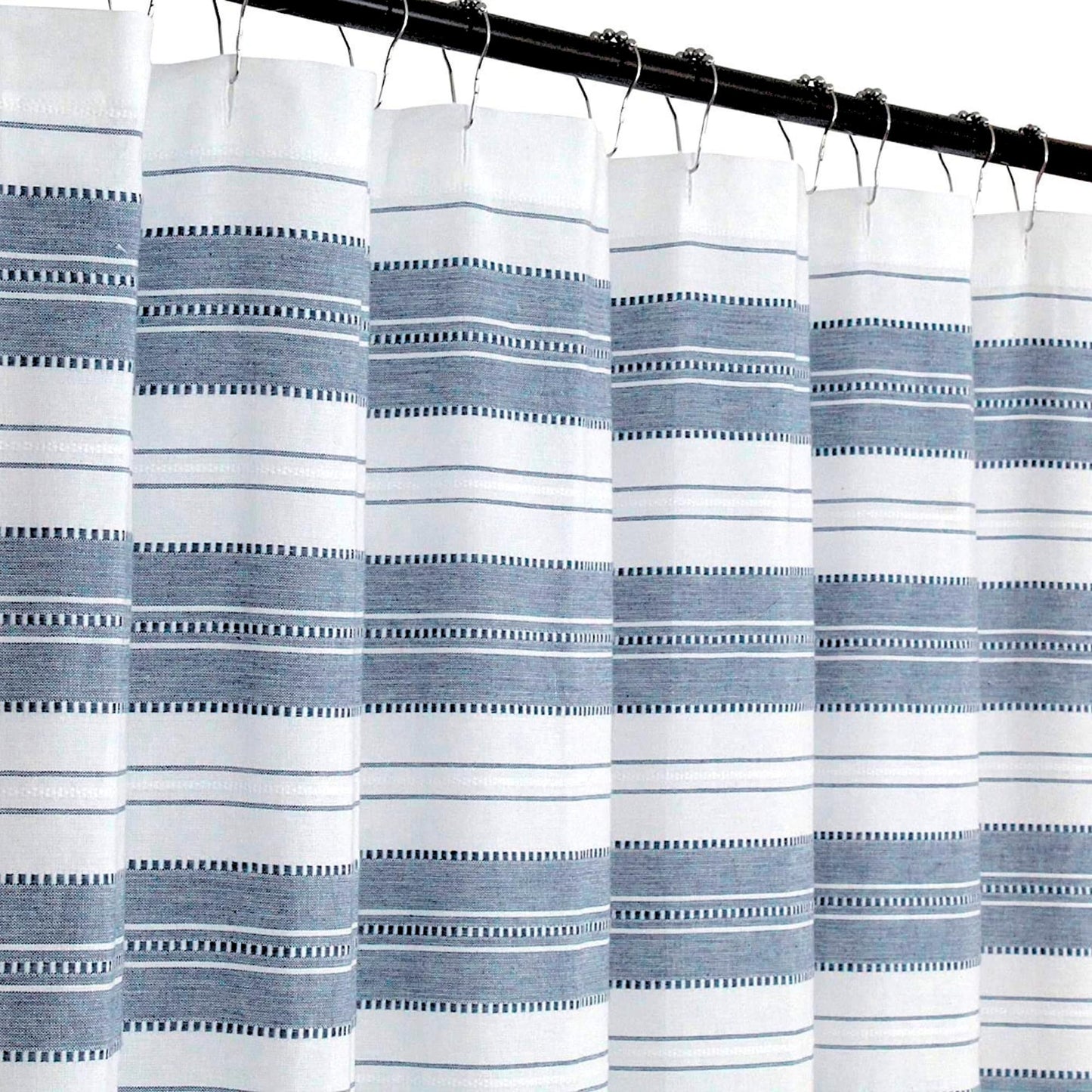 Serafina Home Nautical Striped Blue and White Fabric Shower Curtain: Chambray Cotton Luxury Hotel Detailed Eyelet Decorative Weave for Bathroom 72" x…