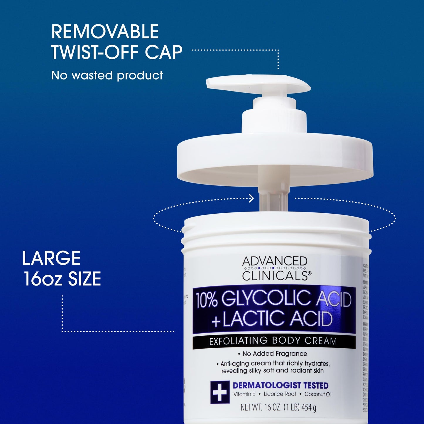 Advanced Clinicals 10% Glycolic Acid + Lactic Acid Lotion Exfoliant Moisturizing Cream With Hyaluronic Acid Moisturizer | AHA Exfoliating Body Cream