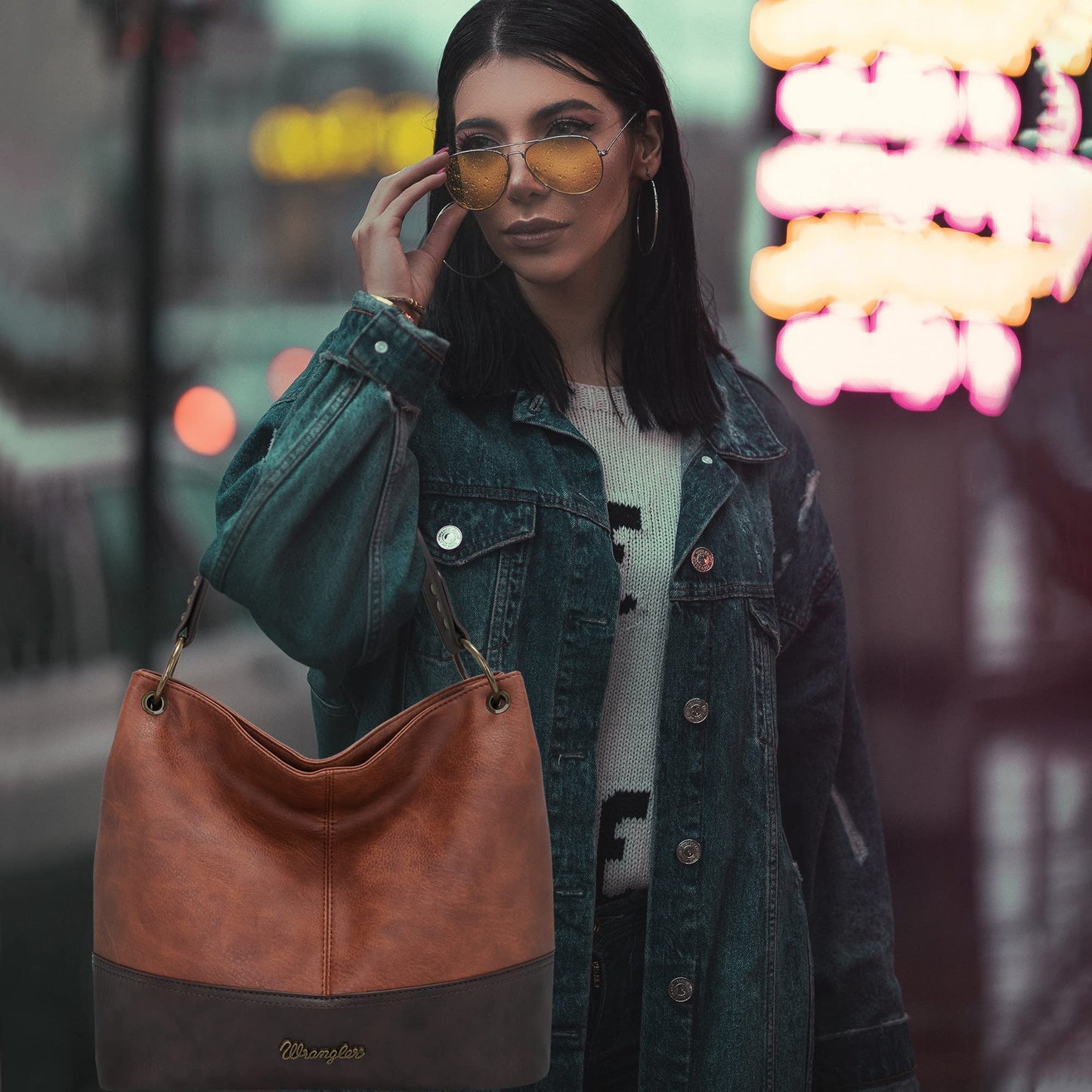 Wrangler Hobo Bags for Women Leather Hobo Purses Shoulder Bag Tote Bag Womens Purses and Handbags WG20-918BR