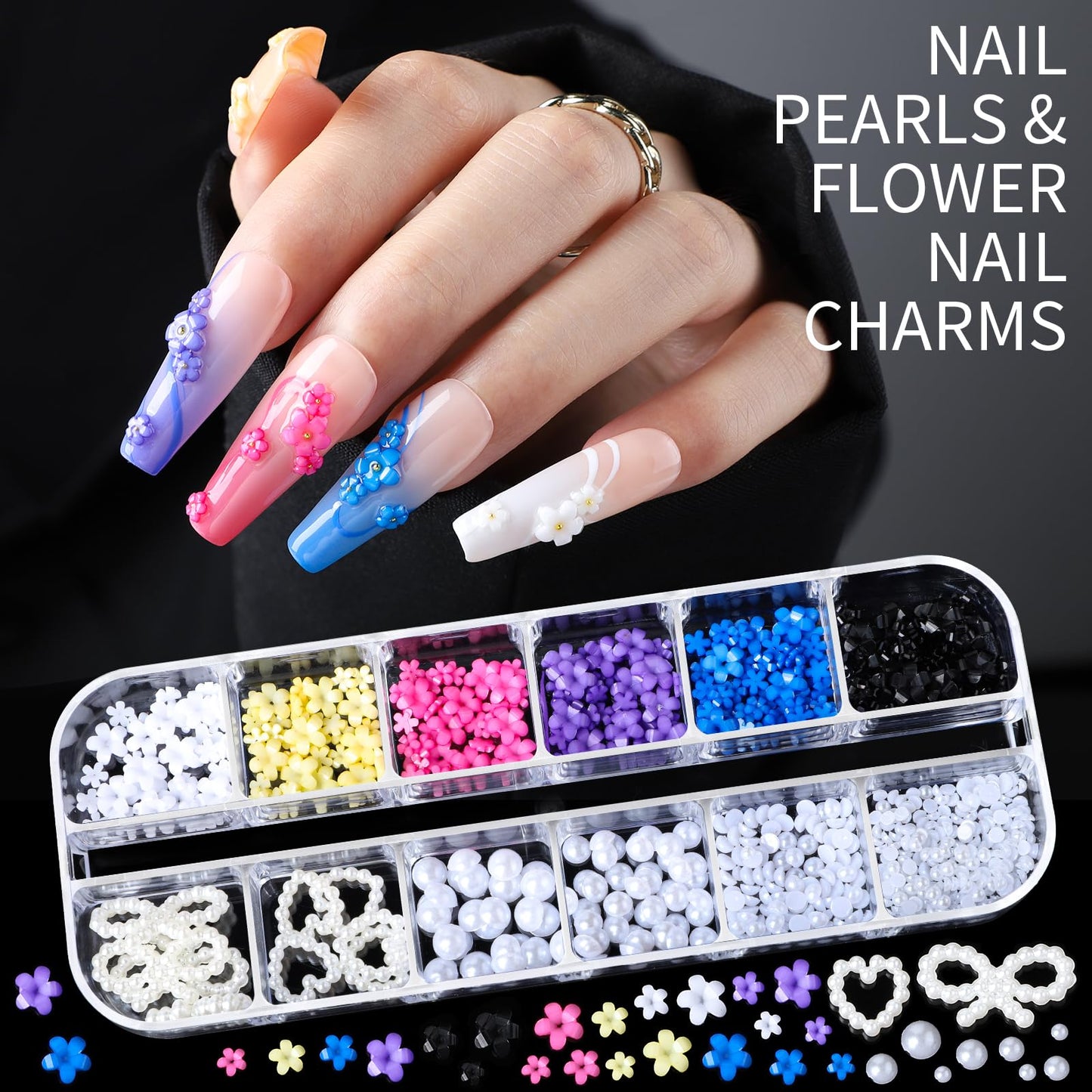 Teenitor Nail Charms Nail Gems with 15 Sheets Gold Nail Stickers, 6 Boxes of Rhinestones for Nails Art Tools, 3D Nail Decals Pearls for Nails Beauty and Personal Care Teenitor