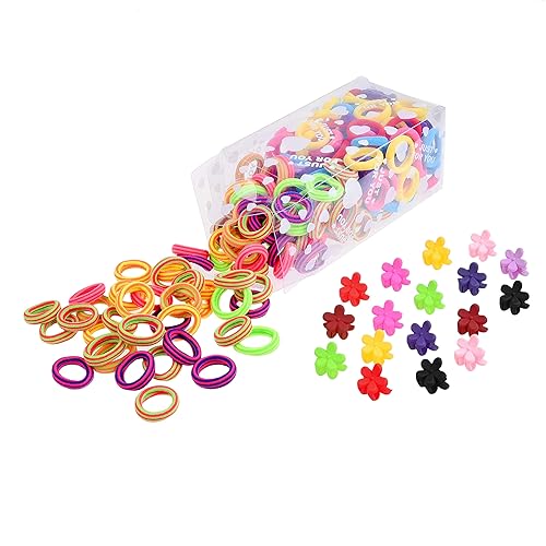 Kare & Kind 200 Hair Band Ties and 20 Mini Hair Claw Clip Pins- Assorted Colors - Cotton/Polyblend Material - Different Designs and Styles -