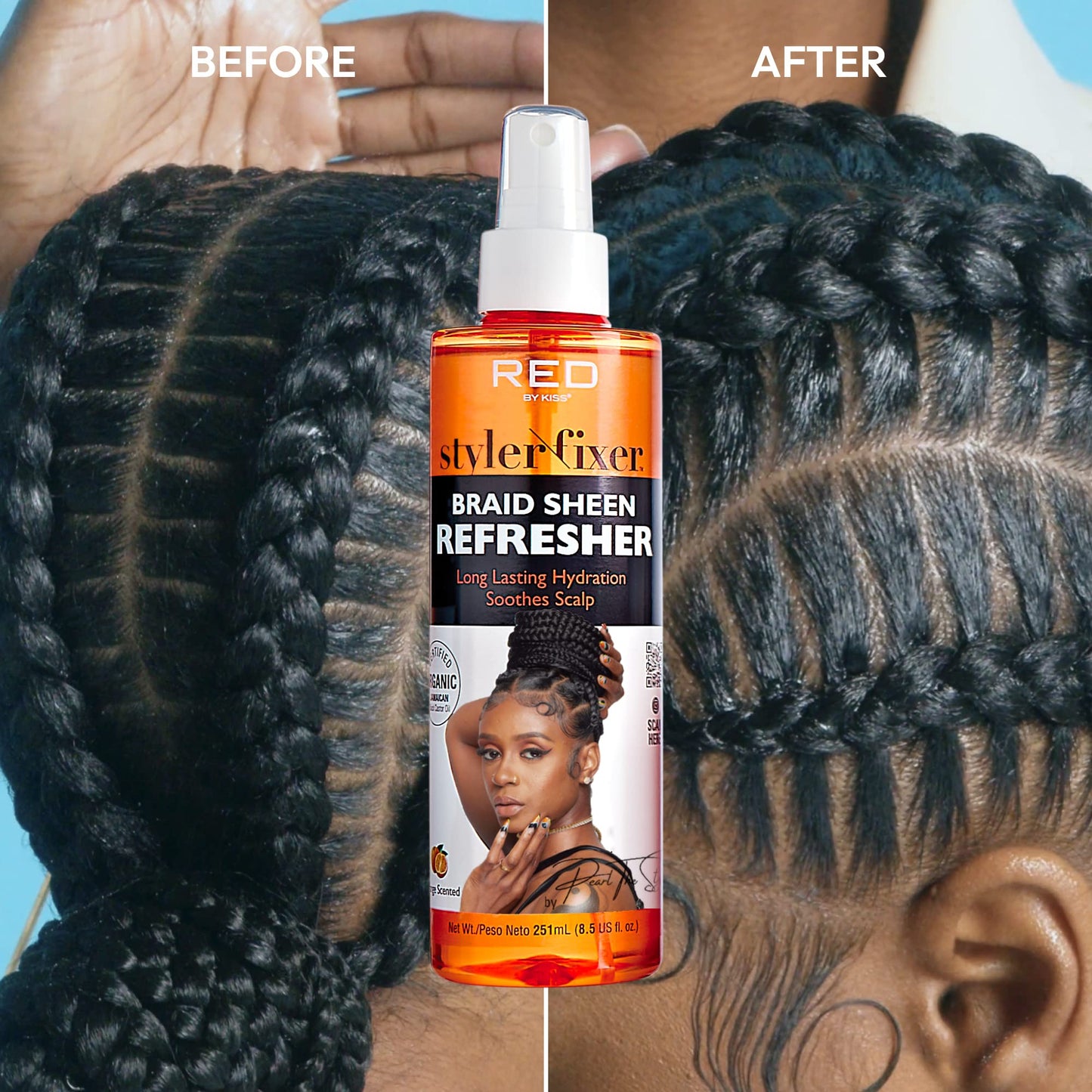 Red by Kiss Braid Sheen Refresher Spray, Long Lasting Hydration, Refresh Curls & Braid,Highest Shine, Soothes Scalp, Nourishes Dry Crips Hair