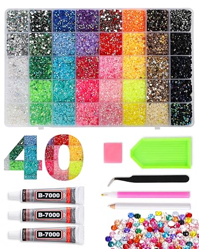 Skiennix Bedazzling Kit with Rhinestones and Tools, 32,000 PCS 40 Colors 3mm Resin Flatback Gems for Jelly Rhinestones with B7000 Glue,Bedazzler Kit Beauty & Personal Care Skiennix
