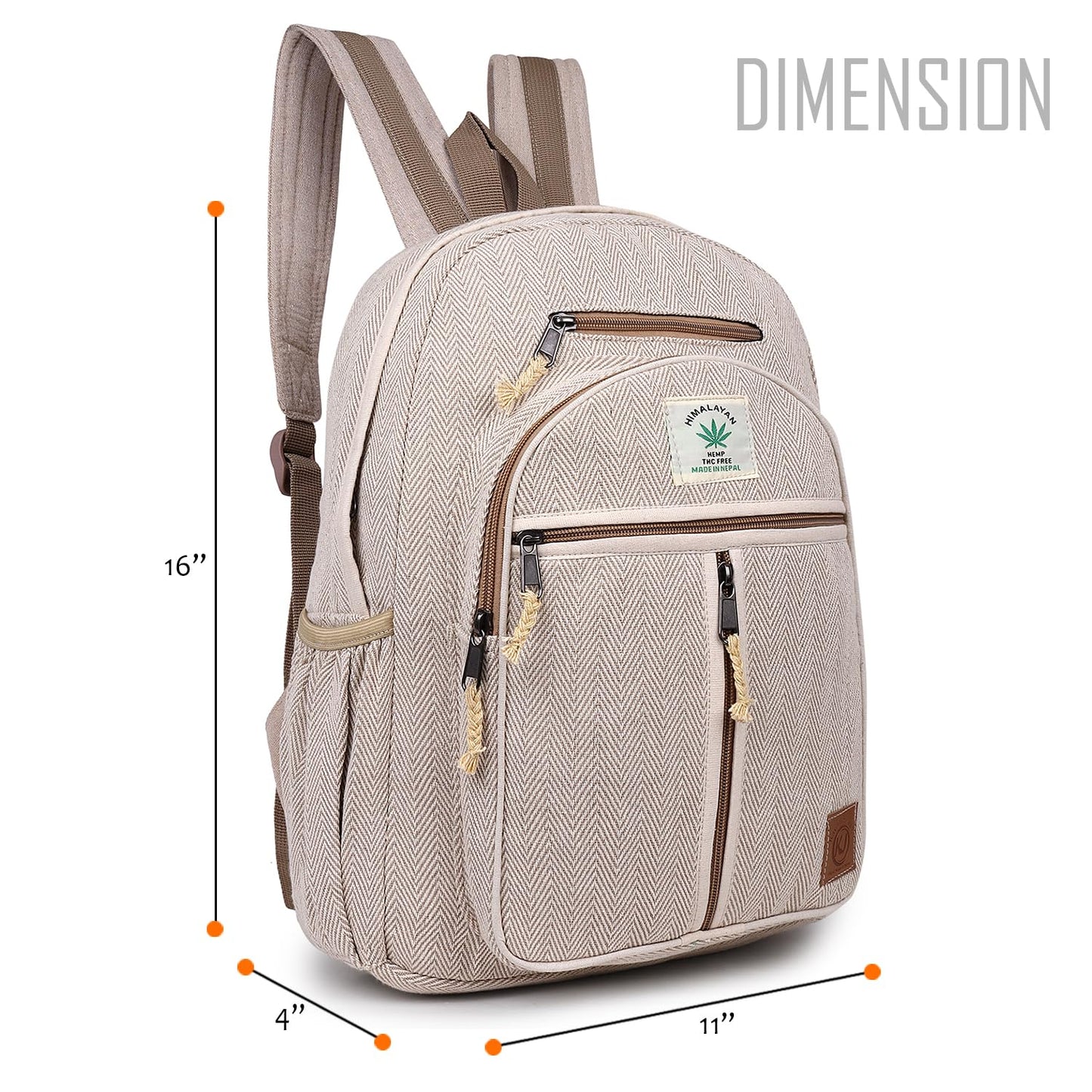 KayJayStyles Natural Handmade Large Multi Pocket Hemp Nepal Backpack