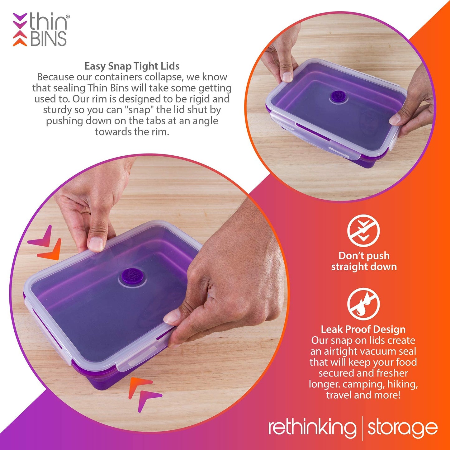 Kitchen Home Thin Bins Collapsible Containers - Set of 2 Extra Large Rectangle Silicone Food Storage Containers - BPA Free, Microwave, Dishwasher…