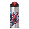 Zak Designs 27oz Marvel 18/8 Single Wall Stainless Steel Water Bottle with Flip-up Straw and Locking Spout Cover, Durable Cup for Sports or Travel