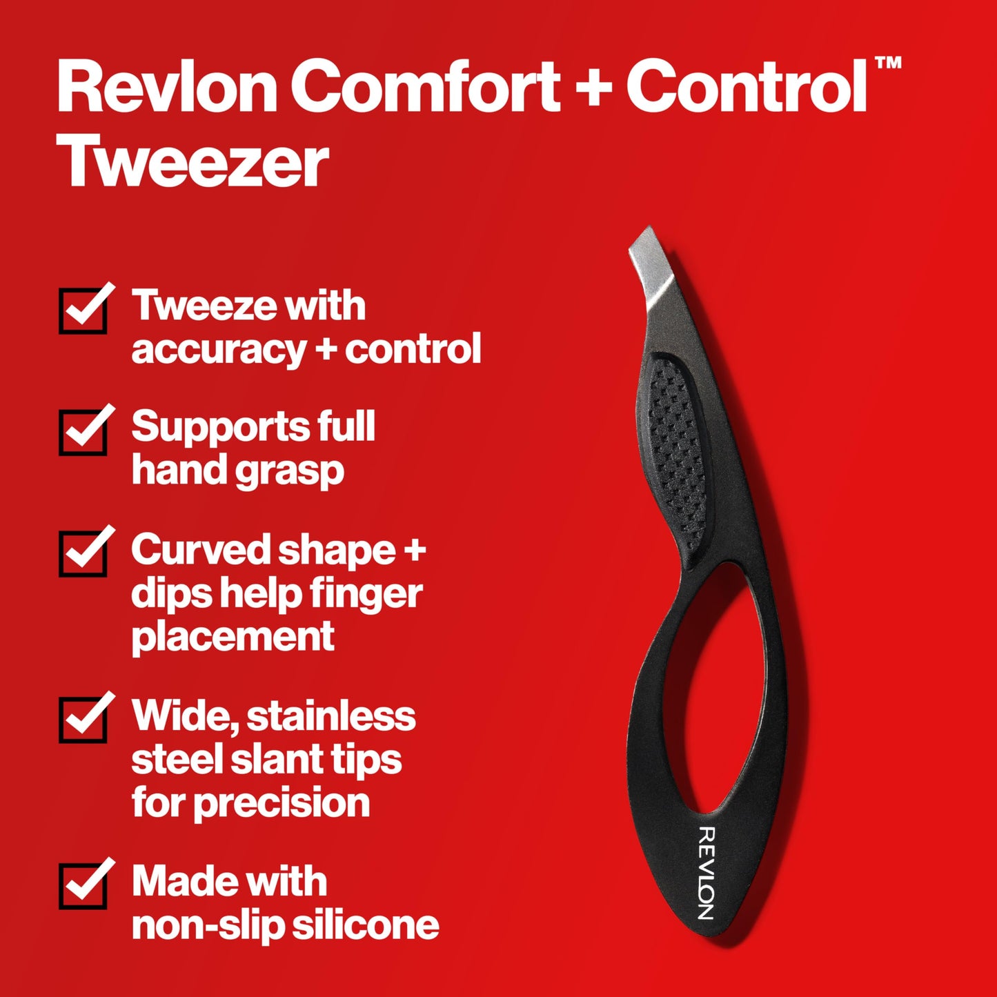 Revlon Comfort and Control Tweezer, Easy to Use Eyebrow Tool with Wide Grip, Stocking Stuffer for Women & Men, 1 count