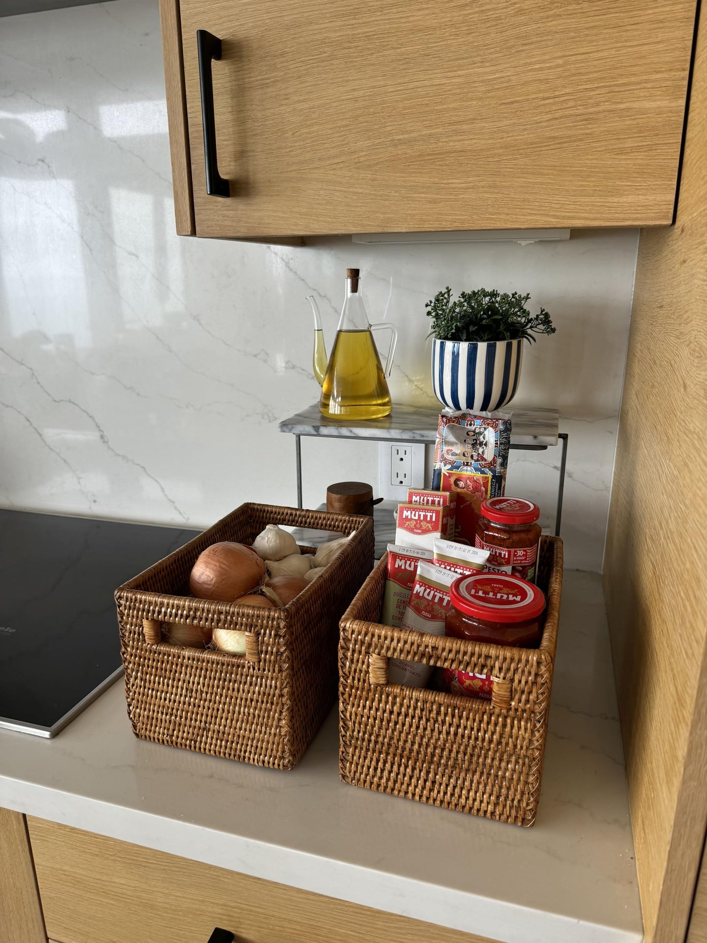 KOUBOO La Jolla Rattan Shelf Handles, Small, Honey-Brown Storage Basket,
