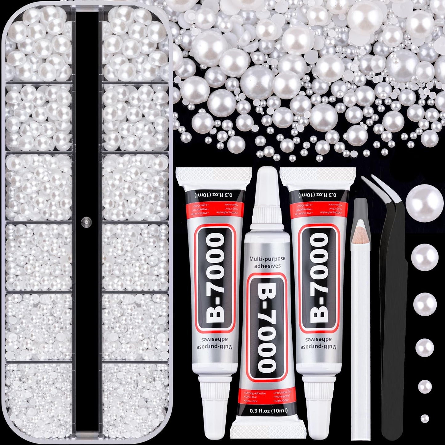 Flatback Pearls for Crafting with 3Pcs 10ml B7000 Jewelry Glue, 1 Box of Half Round White Pearls, Bedazzling Beads for DIY Crafts Clothing Tumblers Beauty and Personal Care TINKRSTUFF Default Title