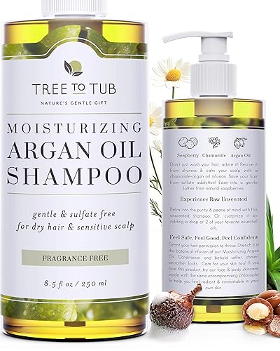 Tree to Tub Fragrance Free Shampoo for Dry & Sensitive Scalp - Gentle Unscented Hydrating Hair Shampoo for Women & Men, Moisturizing Sulfate Free