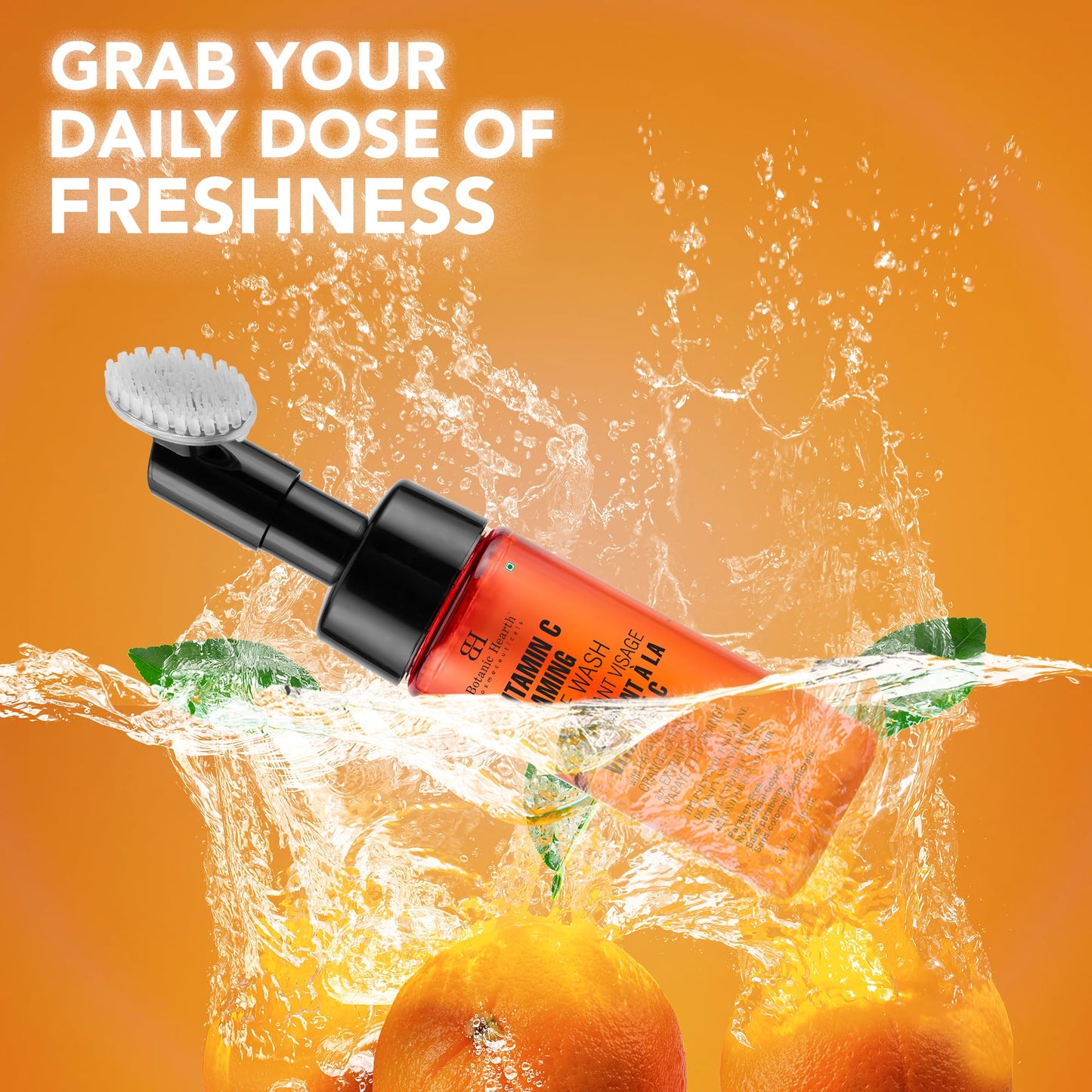 Botanic Hearth Vitamin C Foaming Face Wash With Papaya & Orange | Extracts Built|In Silicone Brush | For Cleansing & Glowing Skin | Paraben & Sulphate