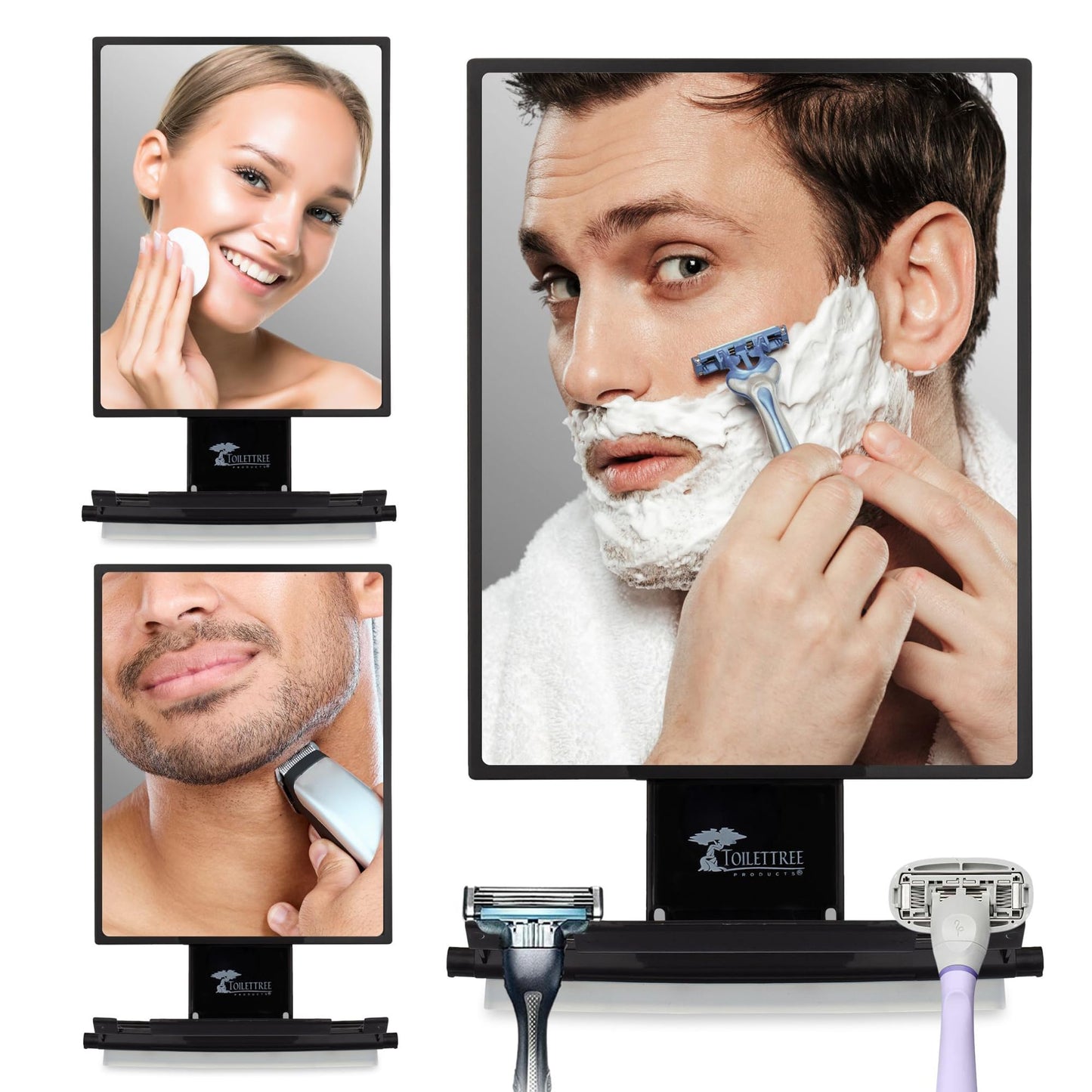 ToiletTree Fogless Shower Mirror – Adjustable Anti-Fog Shaving Mirror with Squeegee, Rust-Proof & Shatter-Resistant, Tall