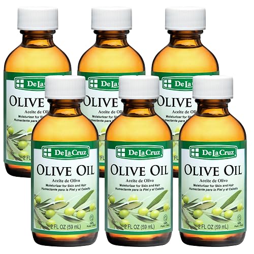 De La Cruz Pure Olive Oil - Natural Expeller Pressed Olive Oil for Hair and Skin - Lightweight Body Oil for Dry Skin 2 Fl Oz (6 Bottles)
