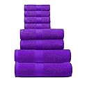 BY LORA Terry Cotton Bath Towel, Hand Towel and Wascloth Set, Purple, Set of 8