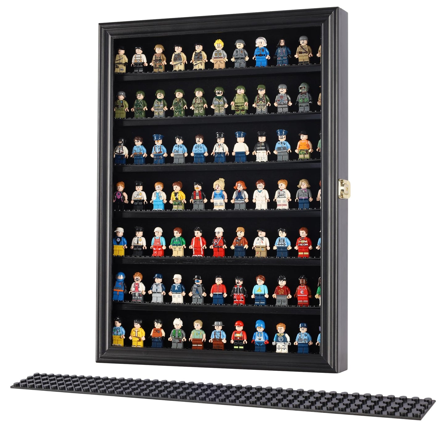 Minifigure Display Case – Lockable Wall Cabinet with UV Protection Door for Mini Collectibles, Building Block Toys & Mini Brands (Black)