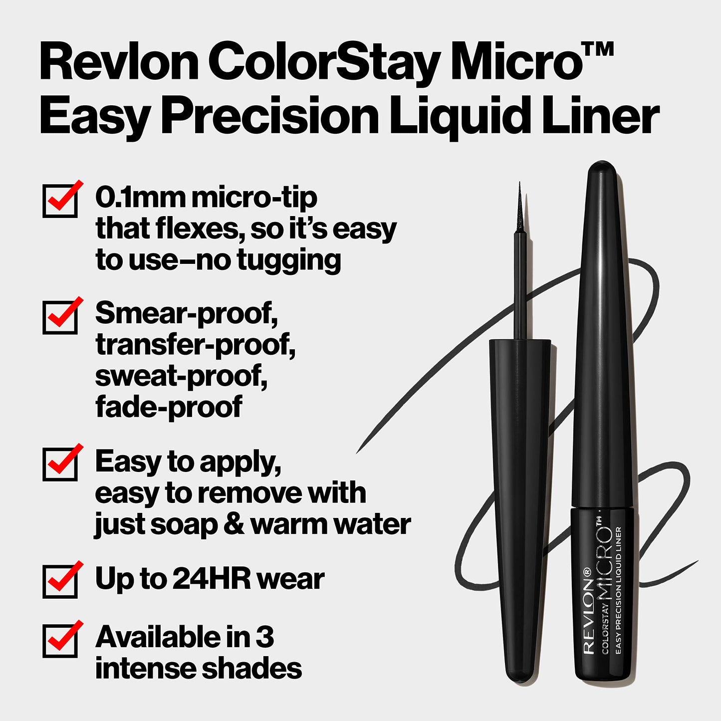 REVLON ColorStay Micro Easy Precision Liquid Eyeliner, Waterproof, Smudgeproof, Longwearing, Stocking Stuffer for Her, 301 Blackout, 0.057 fl oz