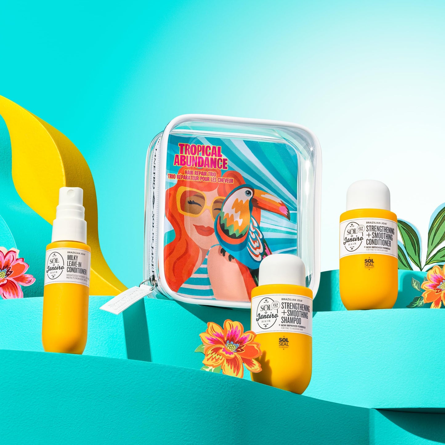 Sol de Janeiro Tropical Abundance Hair Repair Trio Travel Set | Jet Set | Sulfate Free Brazilian Joia Shampoo and Conditioner | Leave In Conditioner