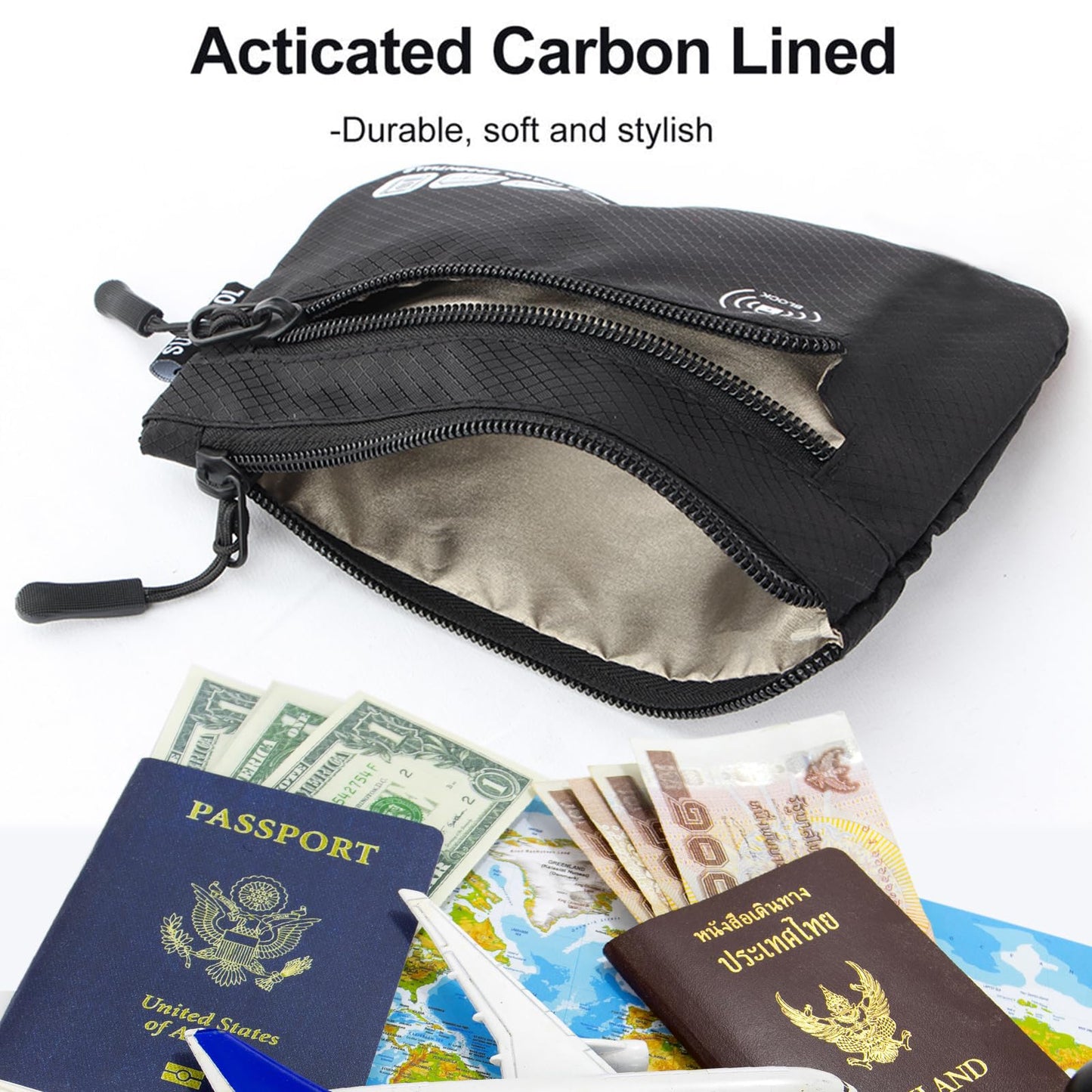 SUPACOOL Passport Holder Bag – RFID Blocking Travel Wallet & Card Organizer Pouch for Men, Women & Family, 2-Piece Set, Black